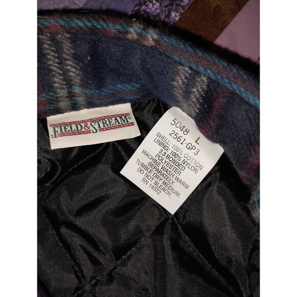 VTG 90s Flannel Shirt Field & Stream Men's Large Shacket Plaid Lined Quilted - Picture 3 of 4